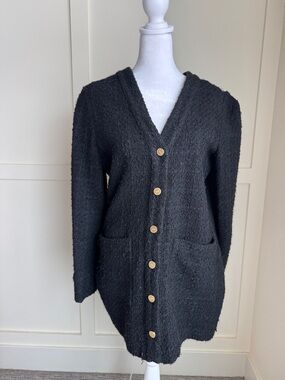 Zara Black Textured Button-Front Cardigan with Gold Buttons